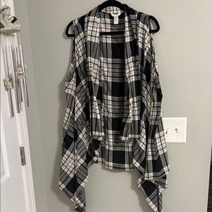 Plaid Sleeveless Open Front Vest
